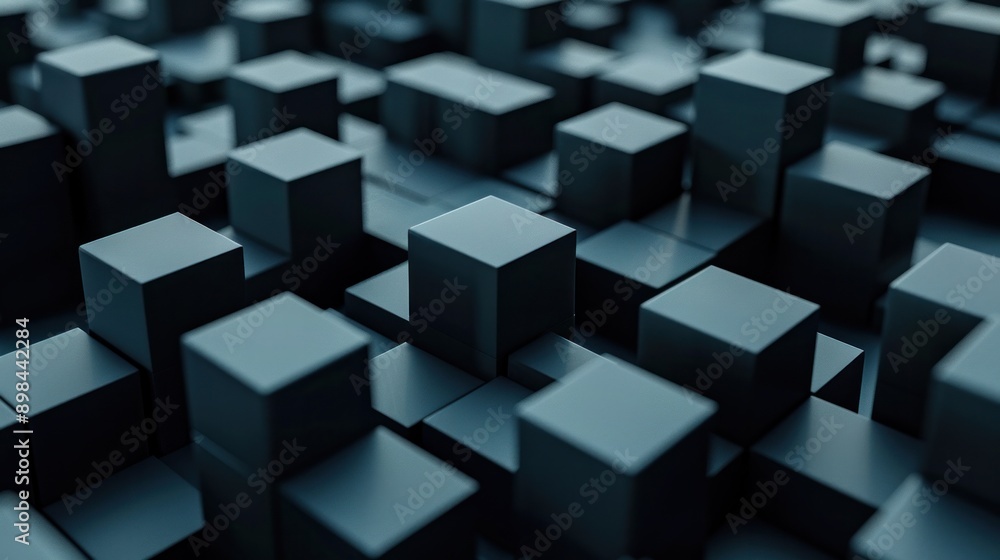 Poster isometric dark blocks creating a modern, abstract 3d background for websites and digital designs