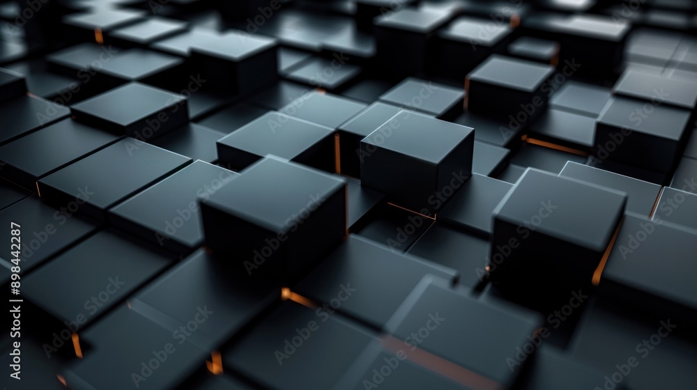 Poster isometric dark blocks creating a modern, abstract 3d background for websites and digital designs