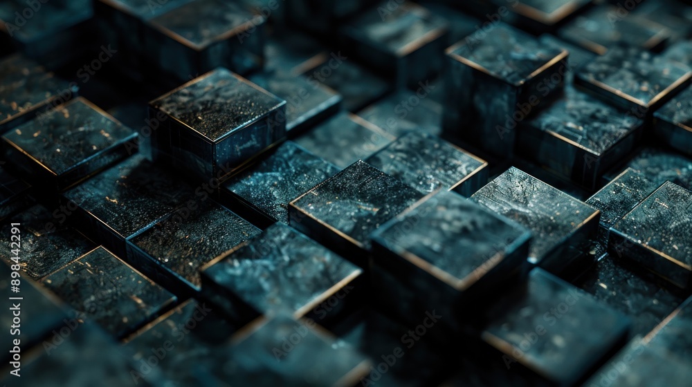 Poster isometric dark blocks creating a modern, abstract 3d background for websites and digital designs