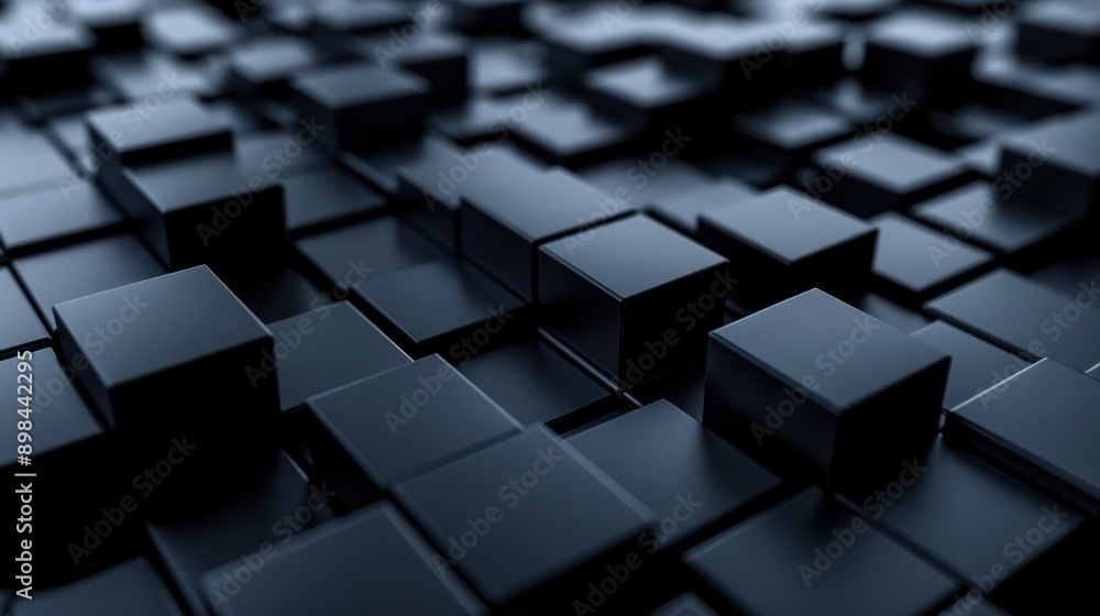 Poster isometric dark blocks creating a modern, abstract 3d background for websites and digital designs