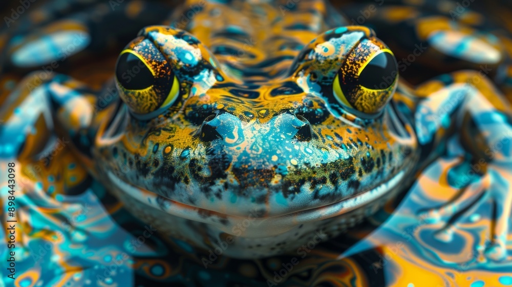 Poster vibrant close-up of a colorful frog showing its unique patterns. nature and wildlife enthusiasts wil