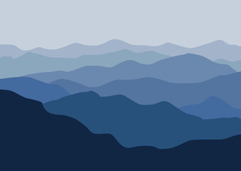mountain landscape vector illustration in flat design with blue color tone.