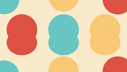 Circular shapes in blue, yellow and red colors, with beige background