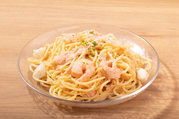 イカと海老の冷やし明太クリームパスタ