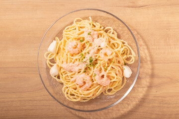 イカと海老の冷やし明太クリームパスタ