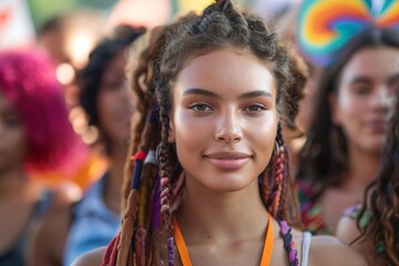 Obraz premium Vibrant Unity: Multiracial Group at Social Issue Rally with Colorful Signs