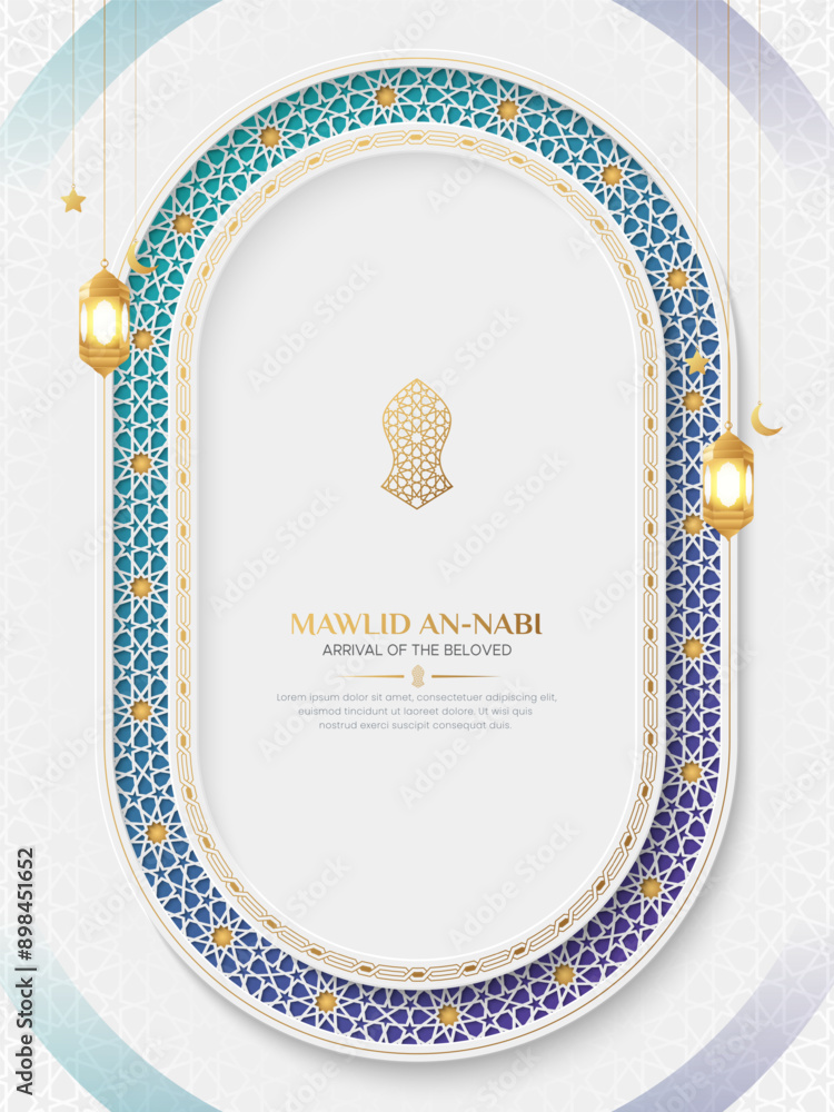 Wall mural elegant mawlid an-nabi celebration poster, islamic art with lanterns and geometric patterns