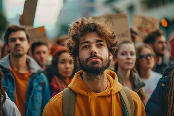 Fototapeta premium United Voices: Realistic and Vibrant Human Rights Protest with Diverse Adults Holding Signs