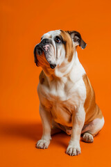Fototapeta premium colorful image of english bulldog dog in front of orange background