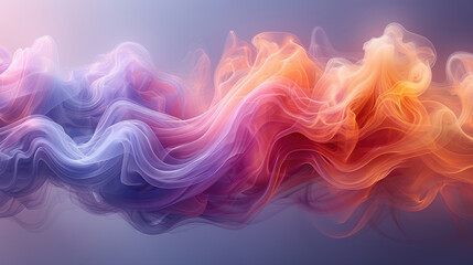 Fototapeta premium A colorful, wavy line of smoke with a purple and orange section. The line is very long and seems to be flowing