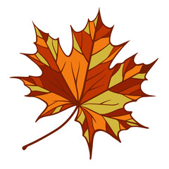 Autumn illustration with a maple leaf in orange, yellow, red shades, adding warmth and beauty to the season