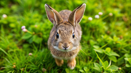 Fototapeta premium Cute Bunny in Green Grass.