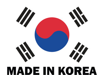 Made in Korea, Make in Korea, Manufacture sign, Korean product icon, Made in Korea icon, Made in Korea with Flag