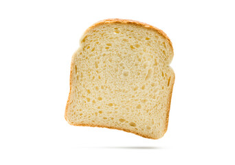 Slice of white bread isolated on white background.