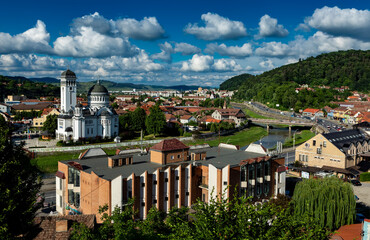 Panoramic landscape from the old town of Sighisoara, Transylvania, Romania
