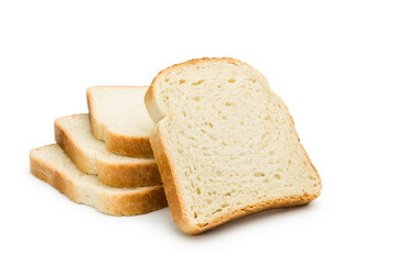 Slices of white bread isolated on white background.