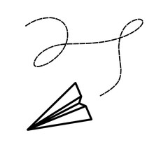 Paper plane. Outline airplane icons. Sketch origami planes for travel, fly and mail. Doodle of airplane flight. Drawing art in line style. Cartoon icons on white background. Vector.