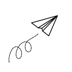 Paper plane. Outline airplane icons. Sketch origami planes for travel, fly and mail. Doodle of airplane flight. Drawing art in line style. Cartoon icons on white background. Vector.