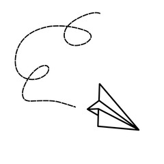 Paper plane. Outline airplane icons. Sketch origami planes for travel, fly and mail. Doodle of airplane flight. Drawing art in line style. Cartoon icons on white background. Vector.