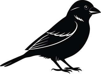 Black and white silhouette of a sparrow