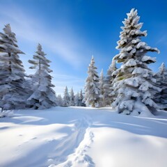 Fototapeta premium Snow-Covered Pine Trees, snow-covered pine trees, fresh snow, winter sky, crisp, peaceful, pristine