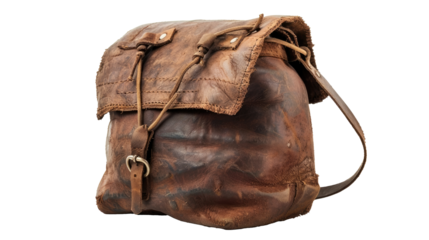 Brown leather casual backpack isolated on transparent background