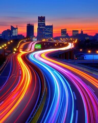 Fototapeta premium Urban Lights: Long Exposure Cityscape with Light Trails at Night