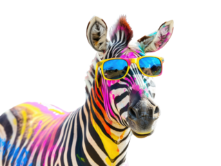 cool Zebra wear sunglasses isolated on transparent