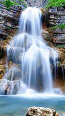 Serene Waterfall: Artistic Long Exposure with Smooth Flowing Water Effect