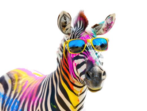 cool Zebra wear sunglasses isolated on transparent