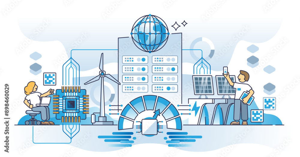 Poster data empowered world with big information processing amount outline concept, transparent background.