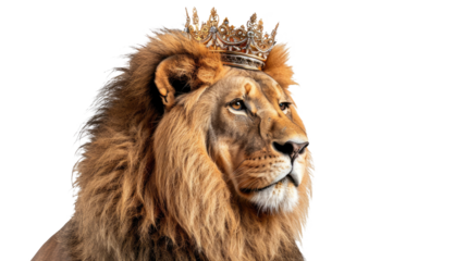 golden lion king in crown isolated on transparent background