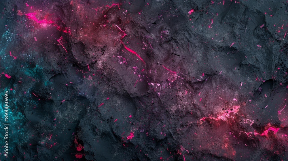 Poster dark stone texture showing colorful splashes of paint forming an abstract background
