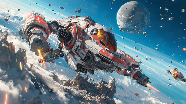 Futuristic Robot Battle in Alien World with Clear Background for Text Space