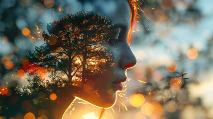 People and nature double exposure stylish