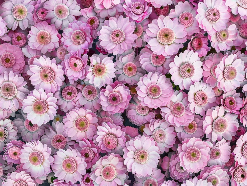 Poster Aerial View of Pastel Pink Ranunculi in Symmetrical Geometric Pattern with Soft Diffused Lighting