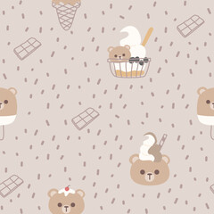 Seamless pattern with bear and ice cream