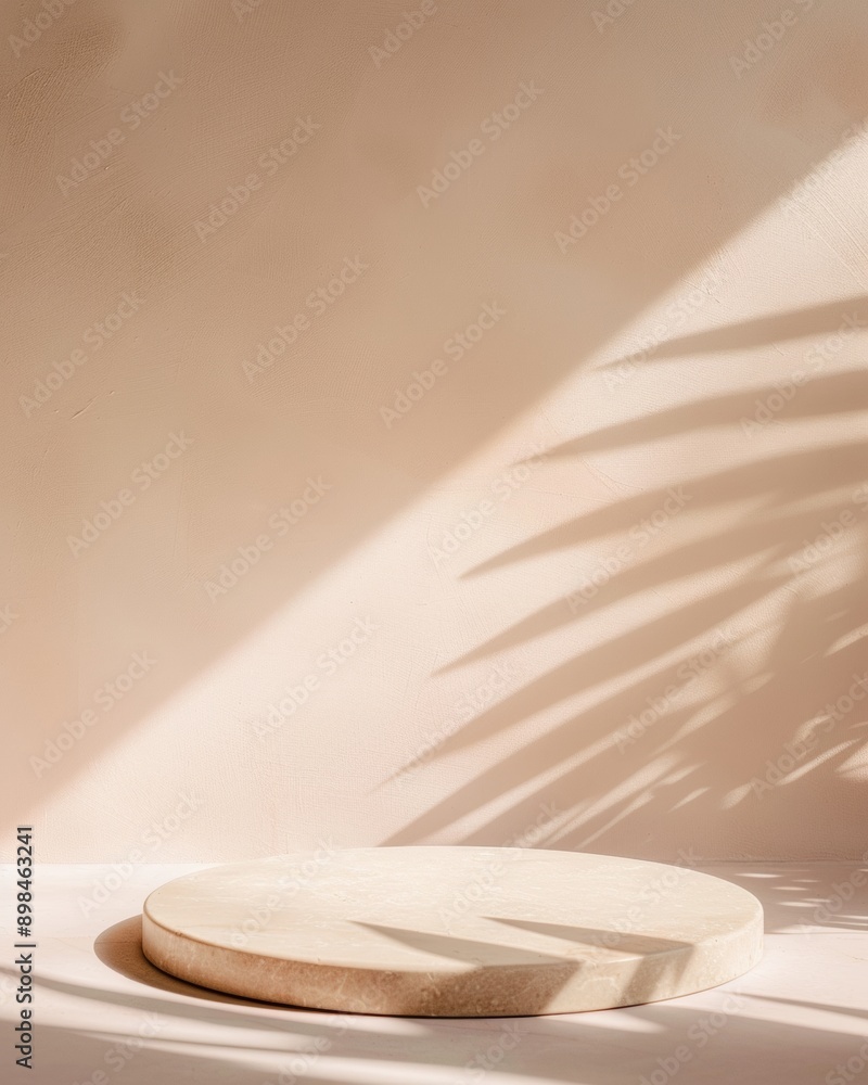 Aufkleber minimalist soft beige circular podium on light pink background with gentle shadows - ideal for produ