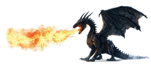 Dragon fly and breathe fire isolated on transparent