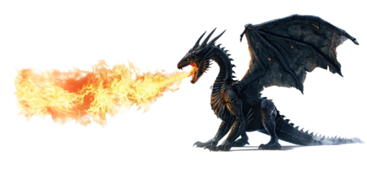 Dragon fly and breathe fire isolated on transparent