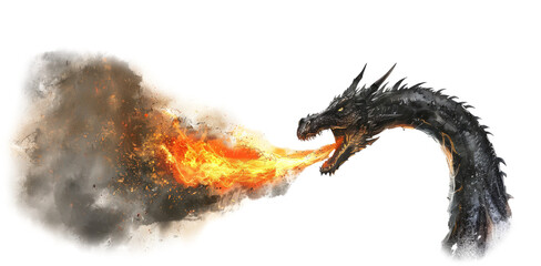 Dragon fly and breathe fire isolated on transparent