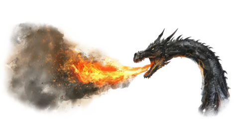 Dragon fly and breathe fire isolated on transparent