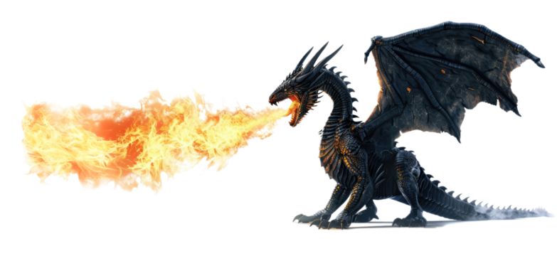 Dragon fly and breathe fire isolated on transparent