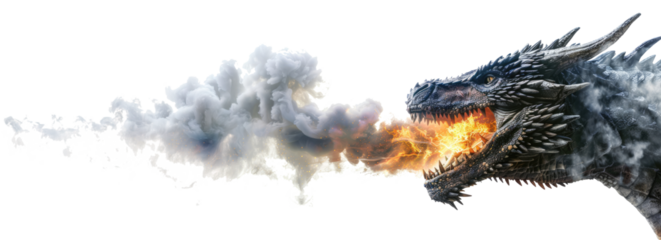 Dragon fly and breathe fire isolated on transparent