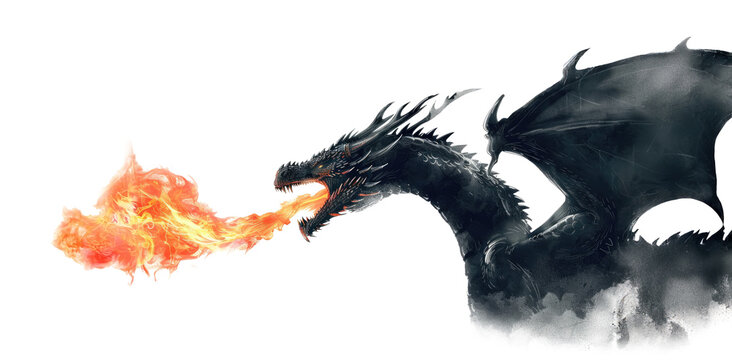 Dragon fly and breathe fire isolated on transparent