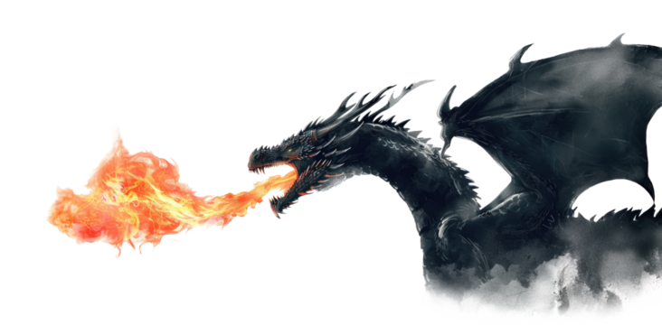 Dragon fly and breathe fire isolated on transparent