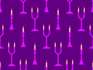 Candlesticks seamless pattern. Candlestick with candles. Candle holder with burning candles. Design for wallpapers, wrappers, covers and banners. Vector illustration