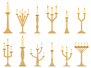 Candlesticks icon set in minimalist style. Candle holder isolated on white background. Candlesticks for candles. Icon design for banners, posters and promotional products. Vector illustration