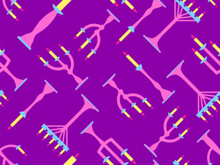 Candlesticks seamless pattern. Candlestick with candles. Candle holder with burning candles. Design for wallpapers, wrappers, covers and banners. Vector illustration