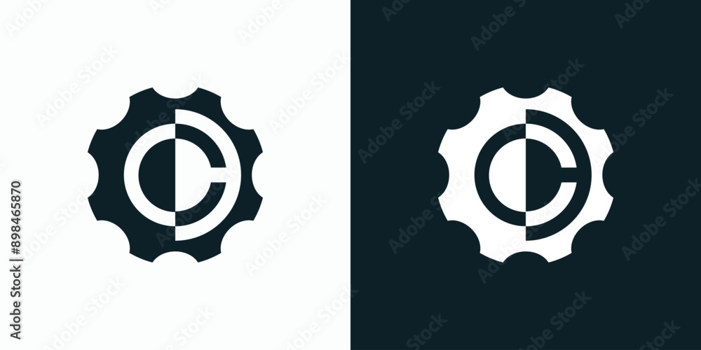Poster vector logo design with the initials c in the shape of a gear in a modern, simple, clean and abstrac